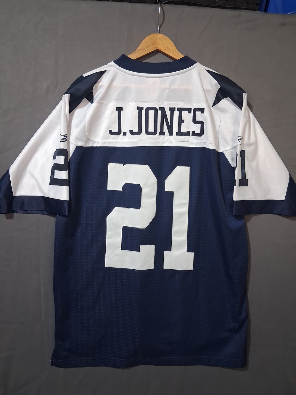 Dallas Cowboys #21 J. Jones Navy and White Football Jersey